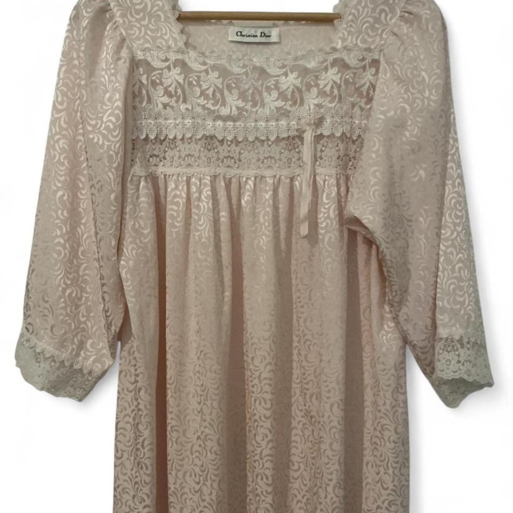 VTG Christian Dior Nightgown Women Pink Excellent Vintage Lace Damask Maxi